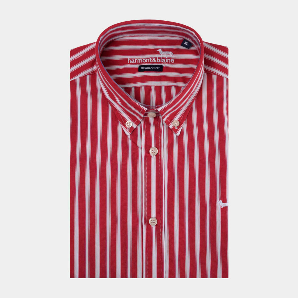 CAMISA HARMONT ROJO CON BLANCO ALGODÓN