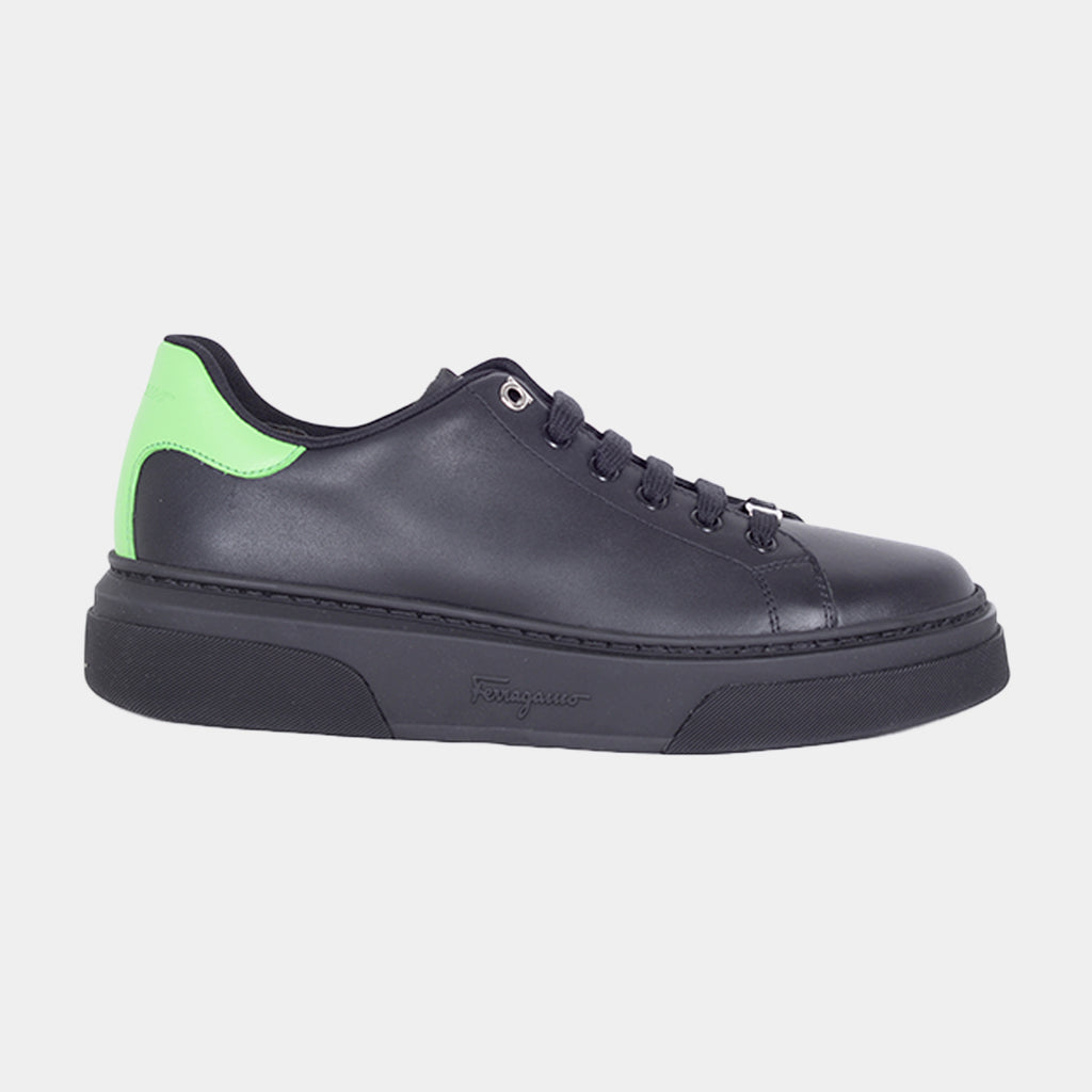 Tenis Dama en Cuero Negro/Verde S.F.