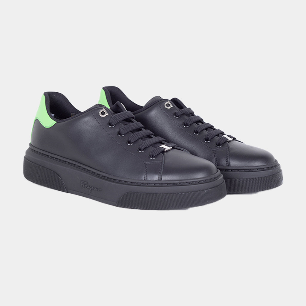 Tenis Dama en Cuero Negro/Verde S.F.