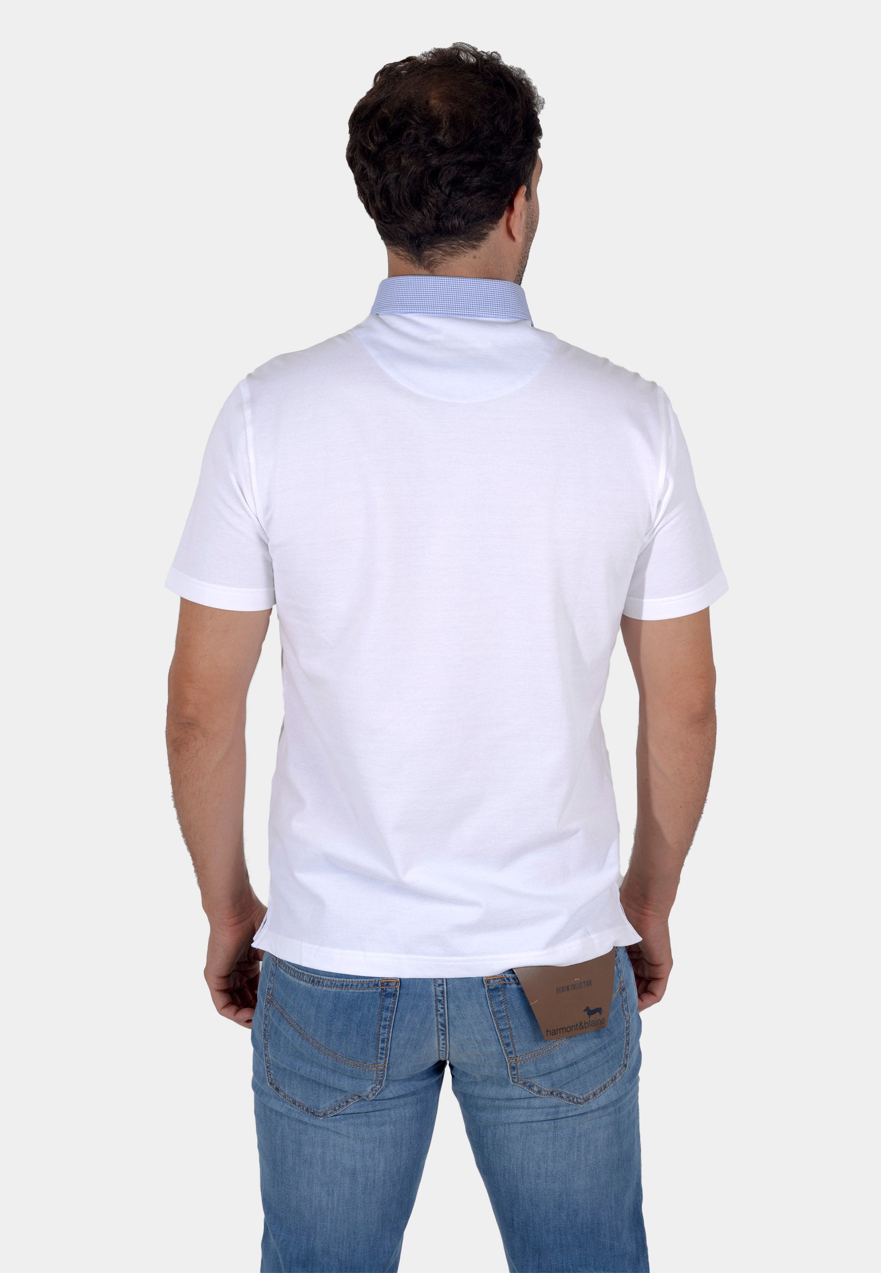 Camisa Polo Blanca Cuello Celeste H&B