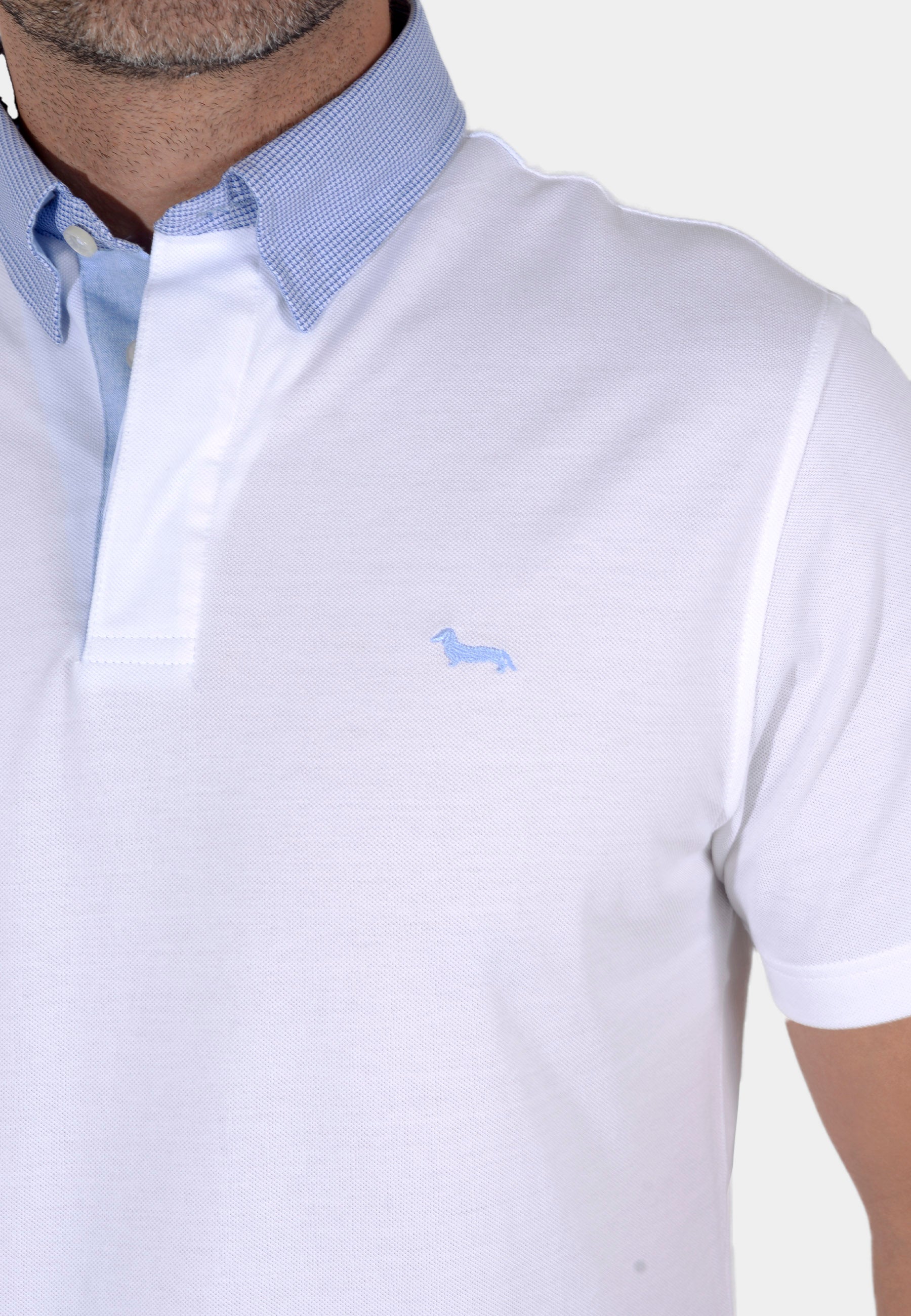 Camisa Polo Blanca Cuello Celeste H&B