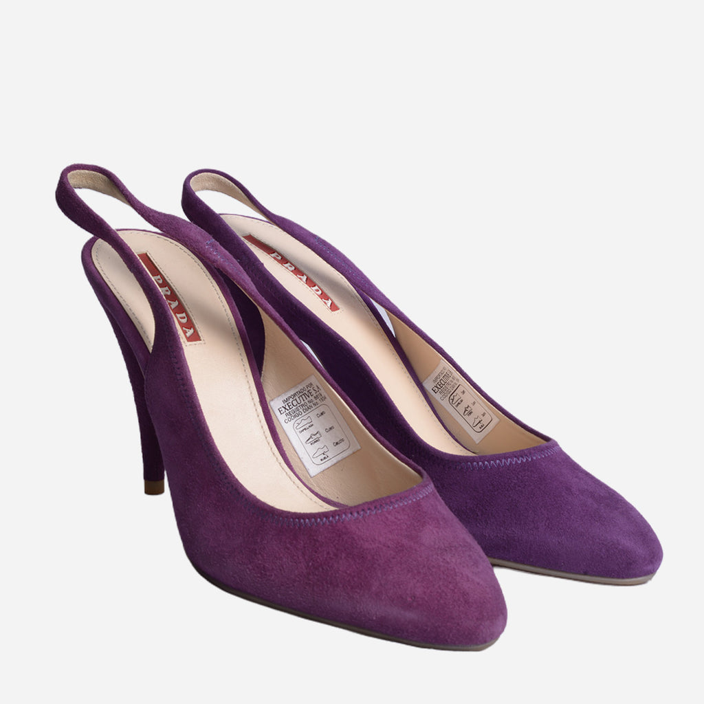 Zapato Destalonado De Tacón Alto En Gamuza Violeta P.