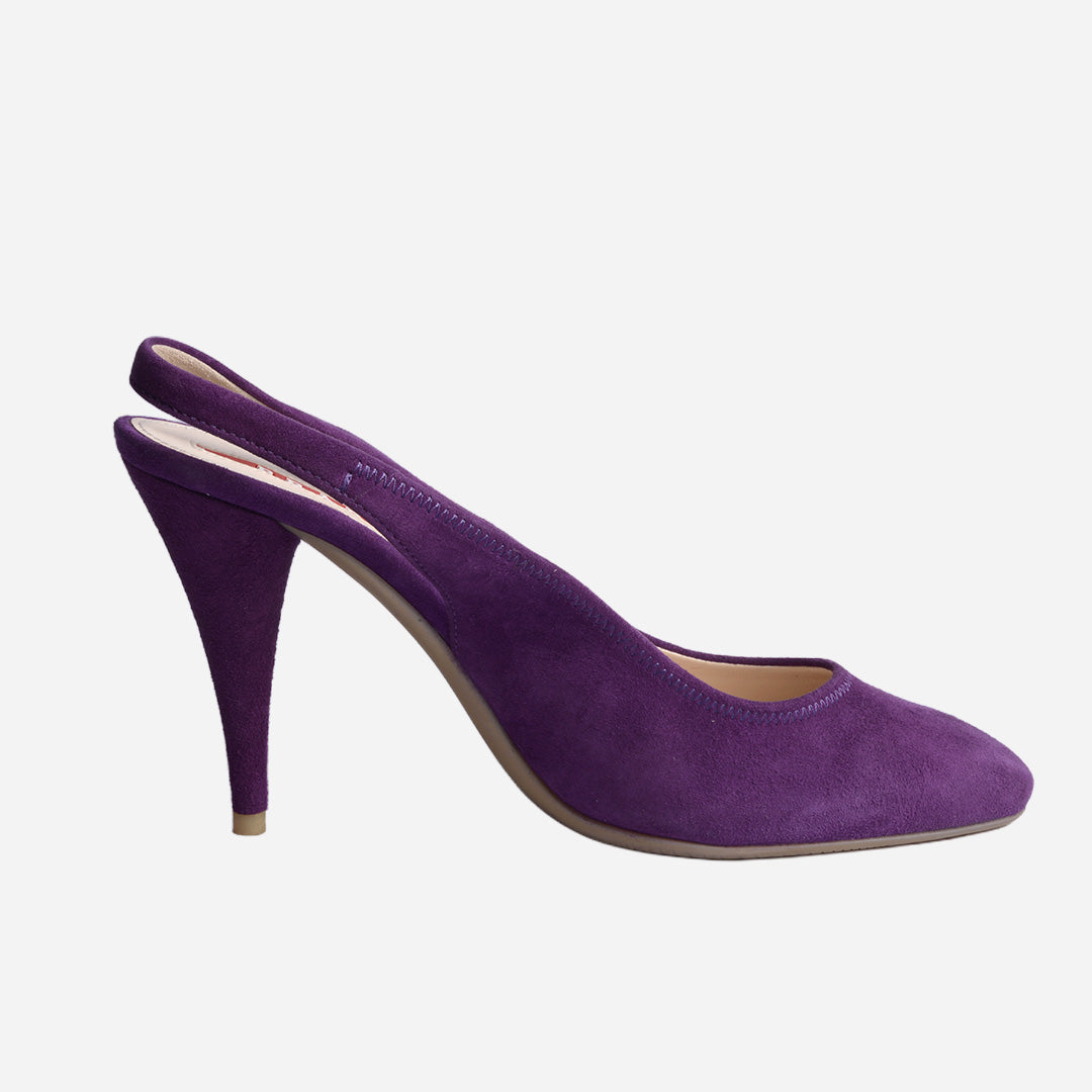 Zapato Destalonado De Tacón Alto En Gamuza Violeta P.