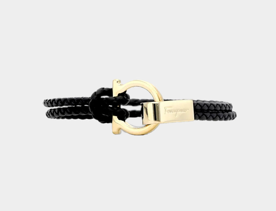 Pulsera Dama Entretejida con Gancini Negro S.F.