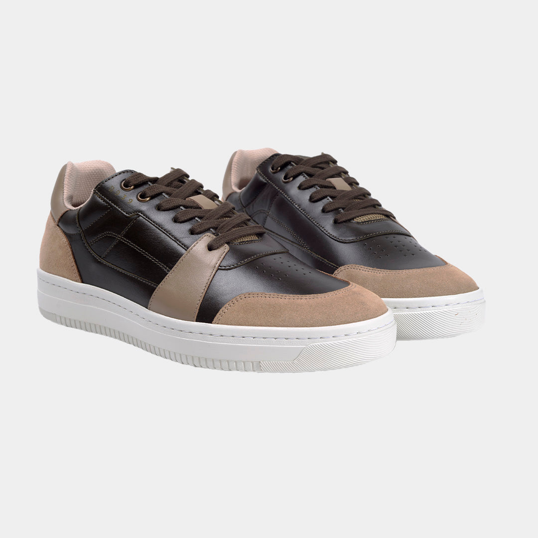 Sneakers Piel Bicolor Marrón Beige B.