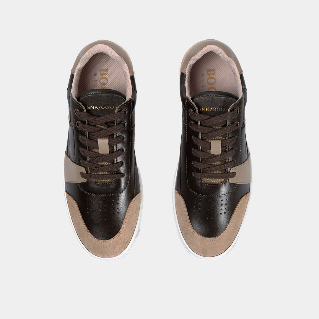 Sneakers Piel Bicolor Marrón Beige B.