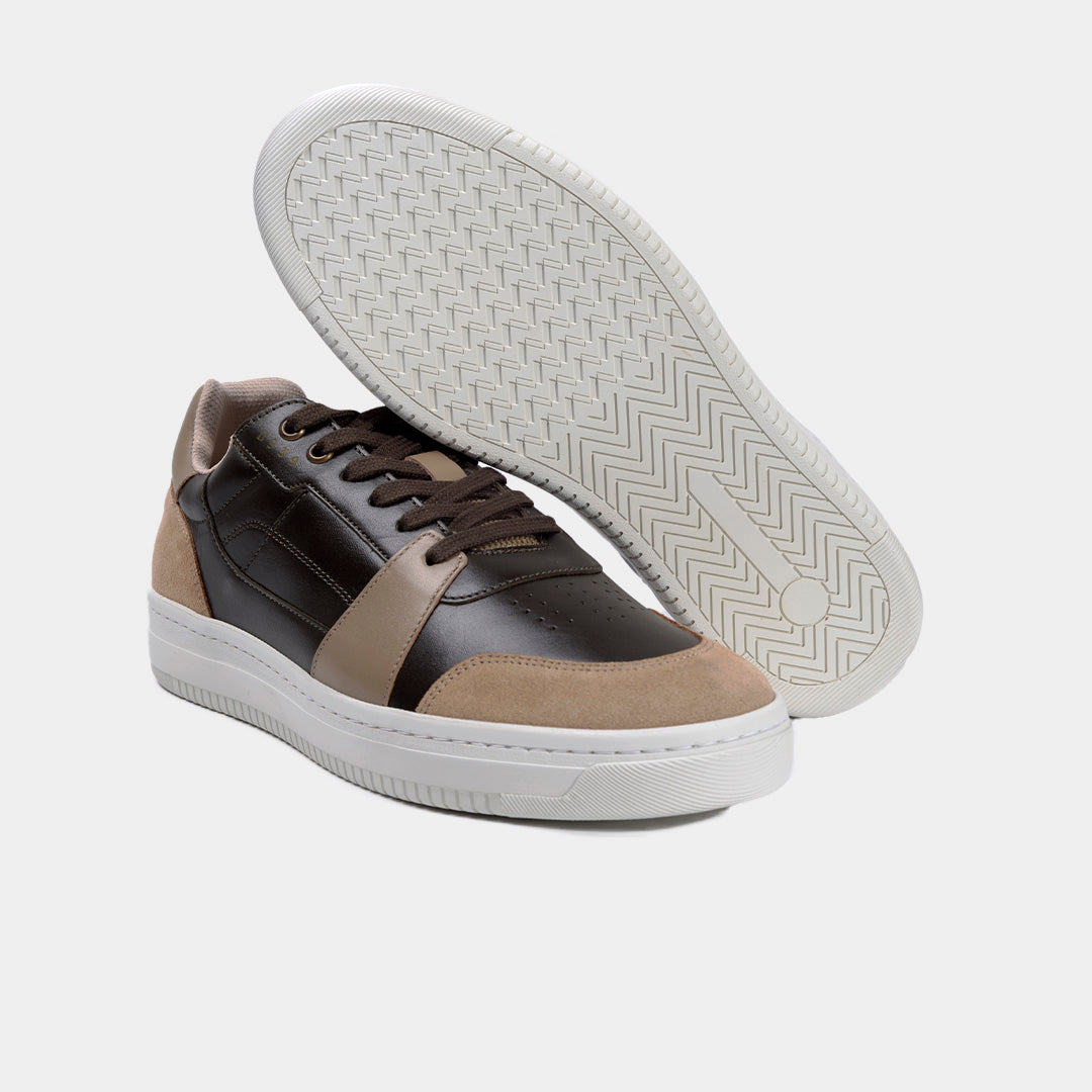 Sneakers Piel Bicolor Marrón Beige B.