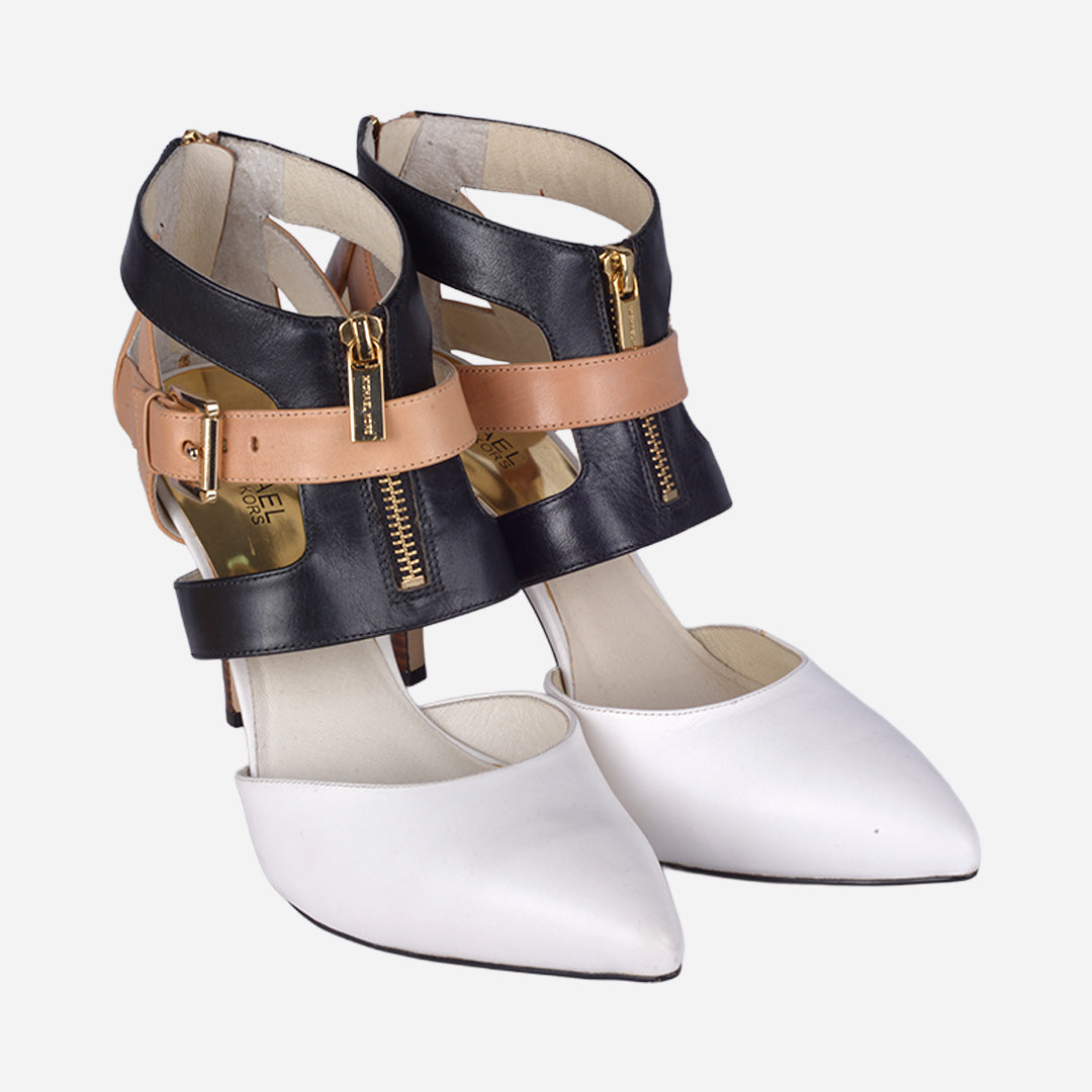 Zapato De Tacón Punta Fina Tricolor En Piel MK.