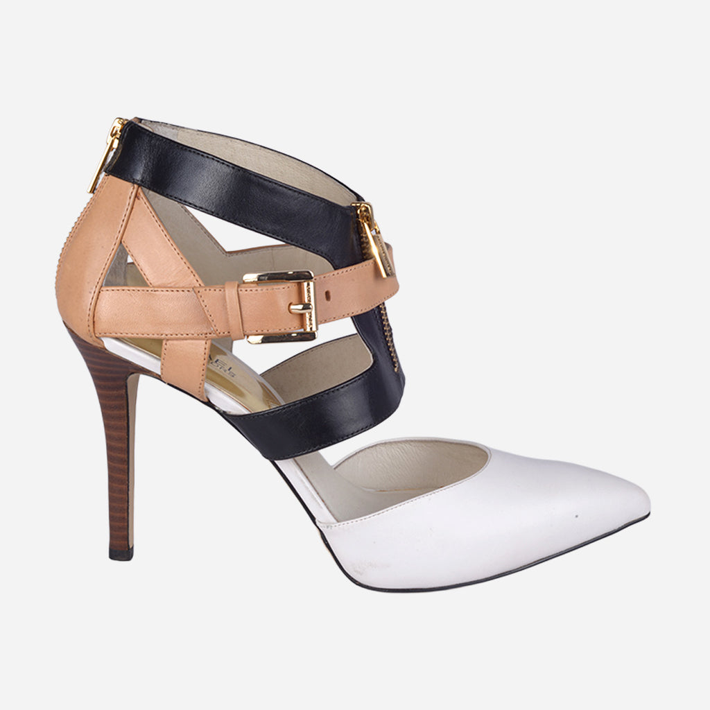 Zapato De Tacón Punta Fina Tricolor En Piel MK.