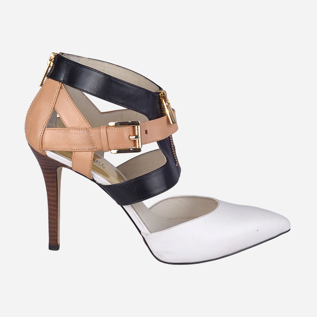 Zapato De Tacón Punta Fina Tricolor En Piel MK.