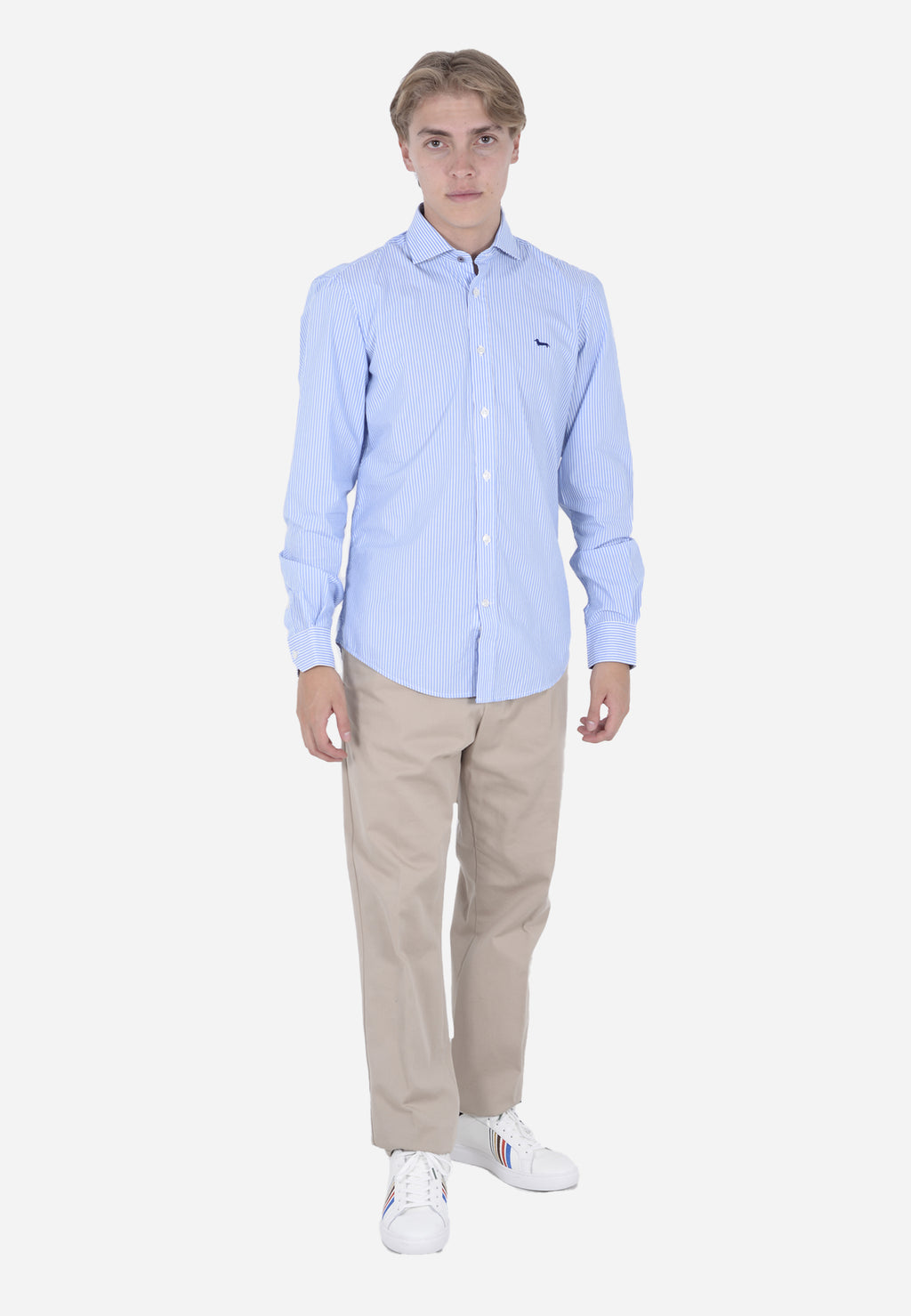 Camisa Clásica Celeste Rayas Verticales H&B