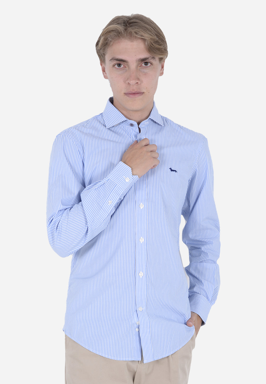 Camisa Clásica Celeste Rayas Verticales H&B