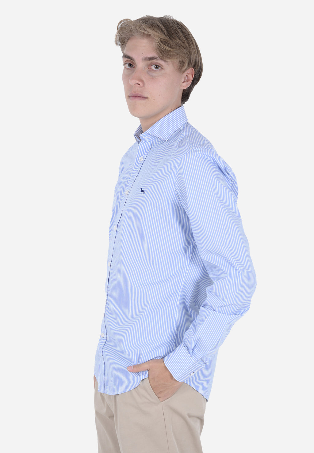 Camisa Clásica Celeste Rayas Verticales H&B