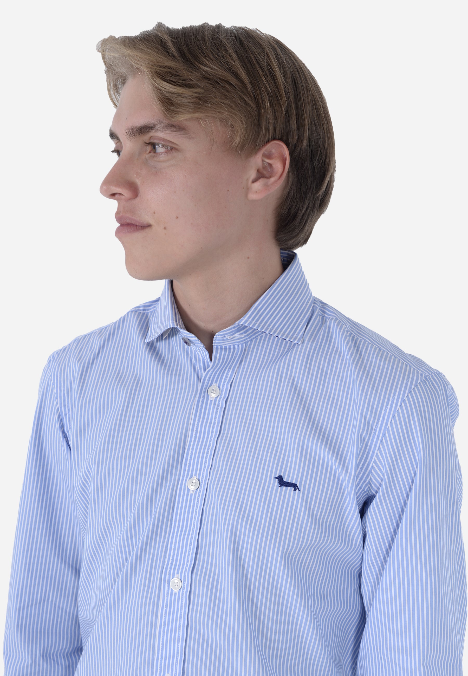 Camisa Clásica Celeste Rayas Verticales H&B