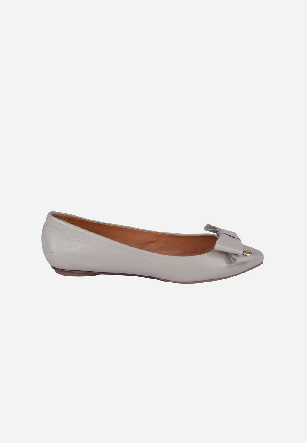 Zapato Plano Punta Fina Estilo Bailarina En Piel Gris MK.