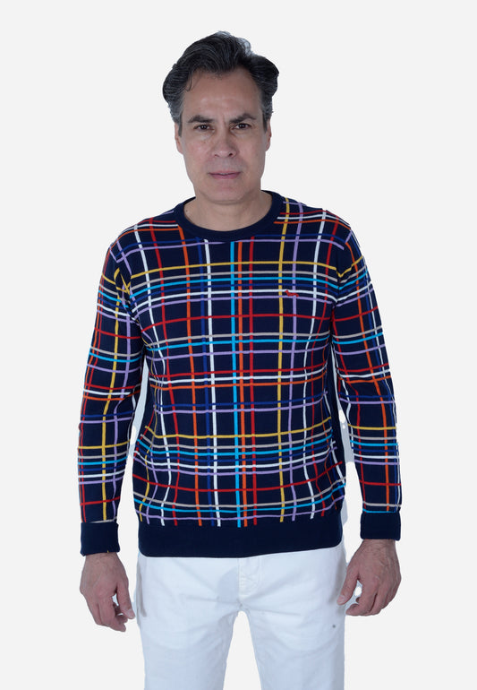 SWETER HARMONT & BLAINE AZUL RAYAS  ALGODÓN (HRL645030763-828)