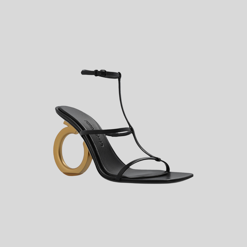 SANDALIA FERRAGAMO DAMA NEGRO/ORO CUERO (760226-ELINA X51)