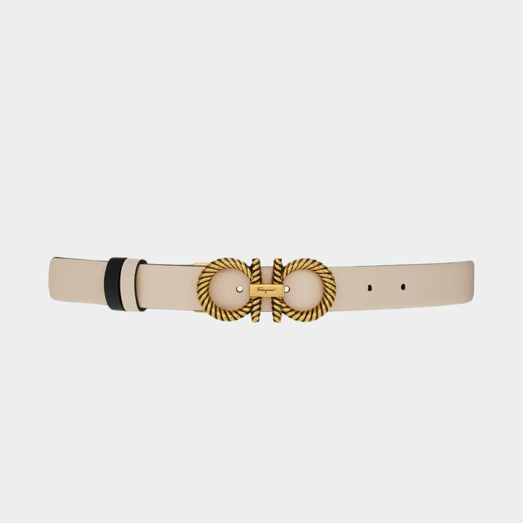 CINTURON FERRAGAMO DAMA BEIGE / NEGRO CUERO (759517-230240)