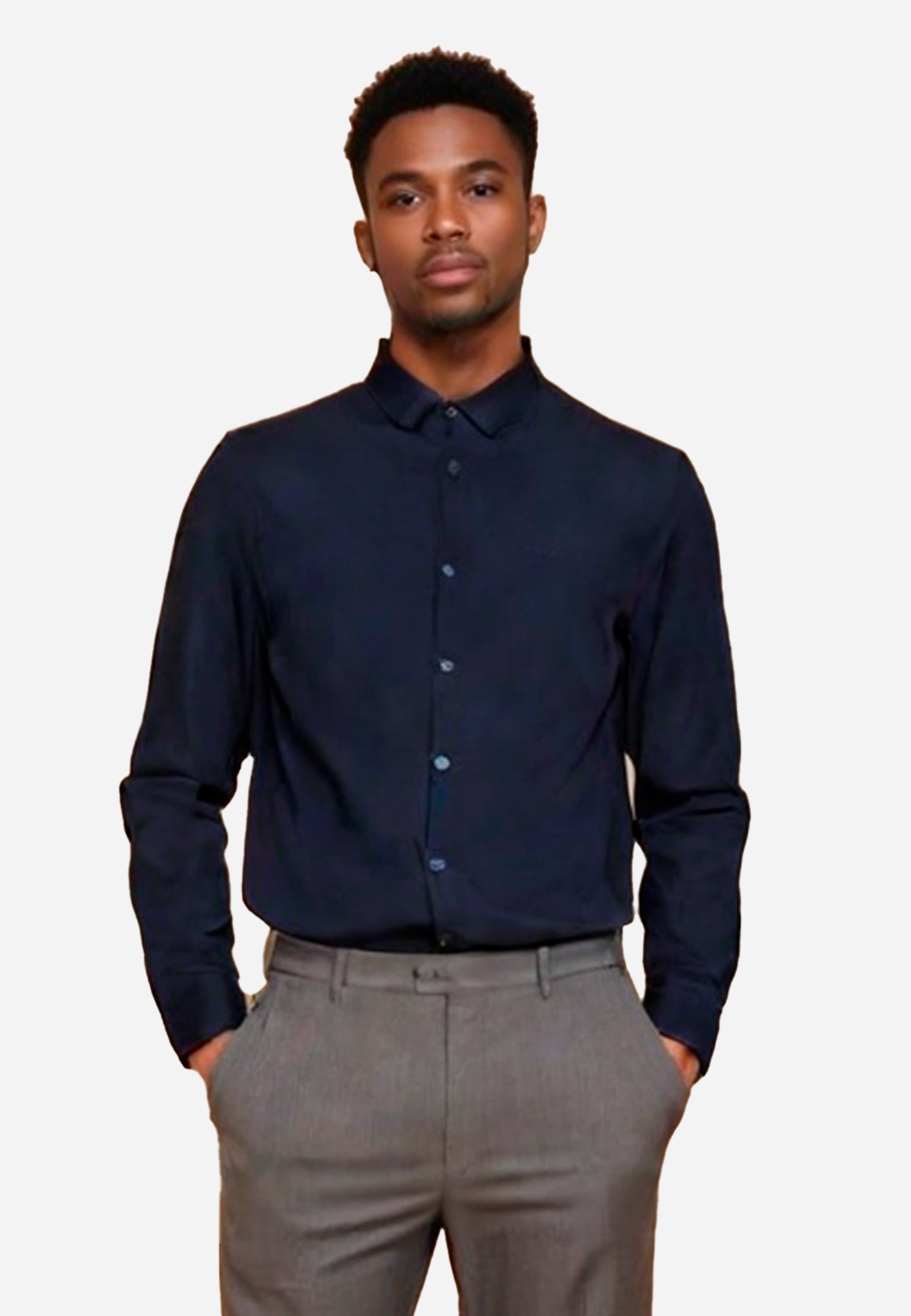 Camisa Azul Marino Manga Larga Hombre H&B