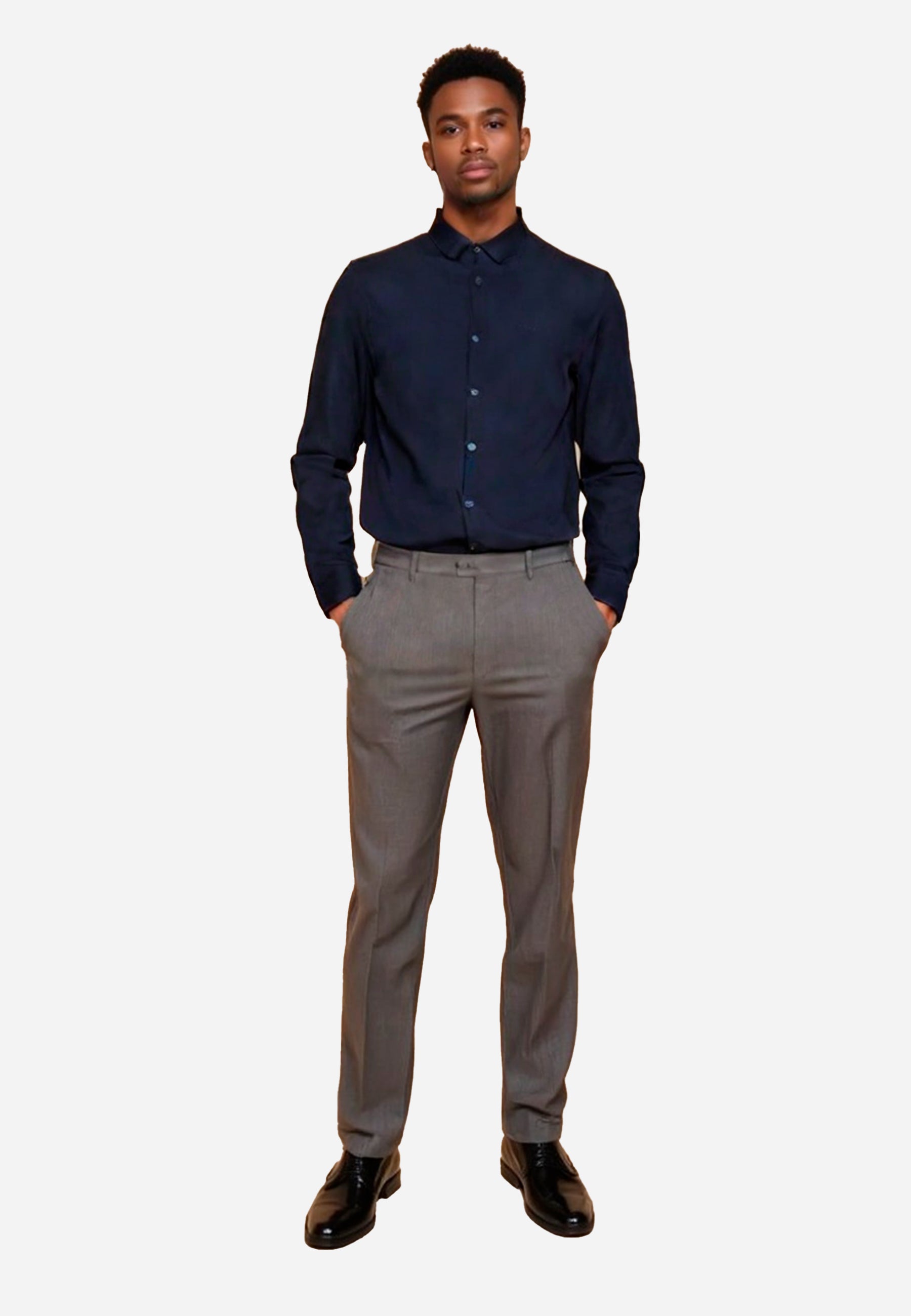 Camisa Azul Marino Manga Larga Hombre H&B