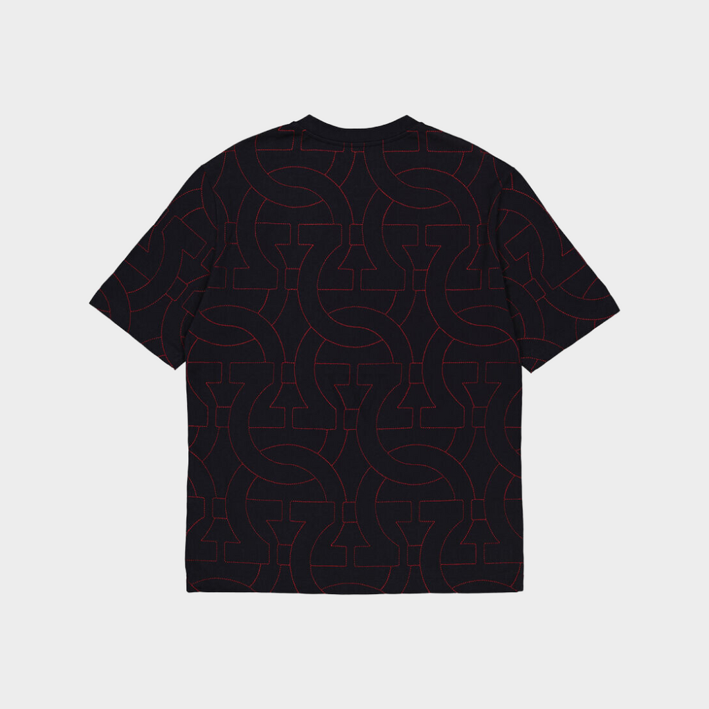 CAMISETA-TSHIRT FERRAGAMO AZUL HILO ROJO ALGODON  (754321-1109)