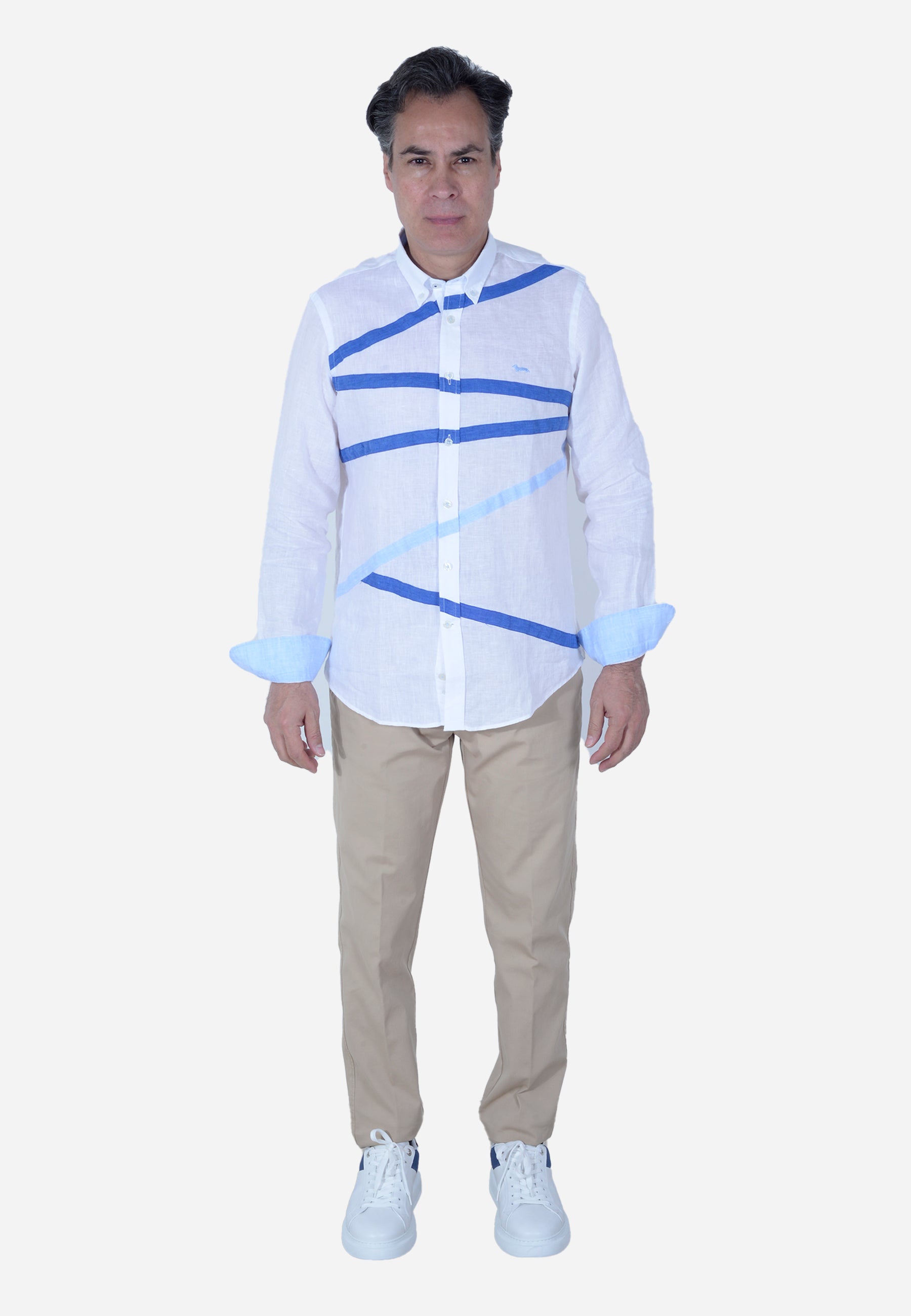 Camisa Hombre Blanco/Azul H&B