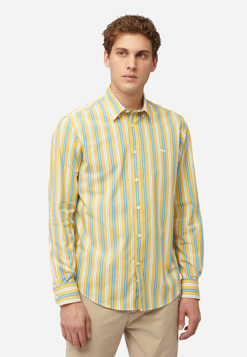Camisa Rayas Verticales Amarillo y Celeste Hombre H&B