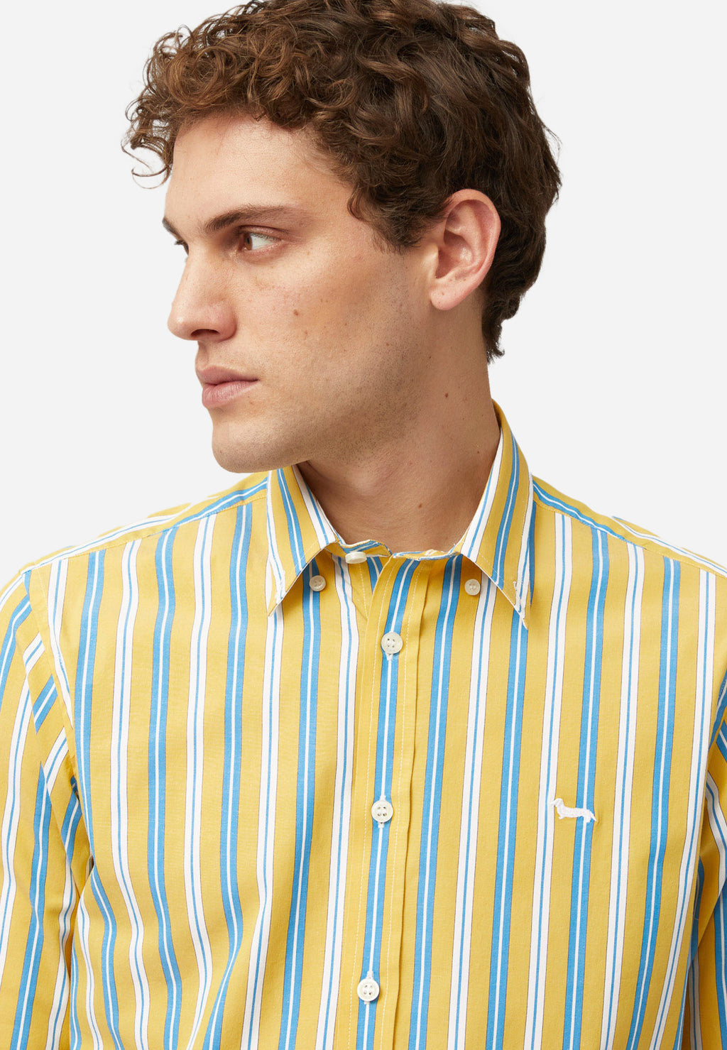 Camisa Rayas Verticales Amarillo y Celeste Hombre H&B