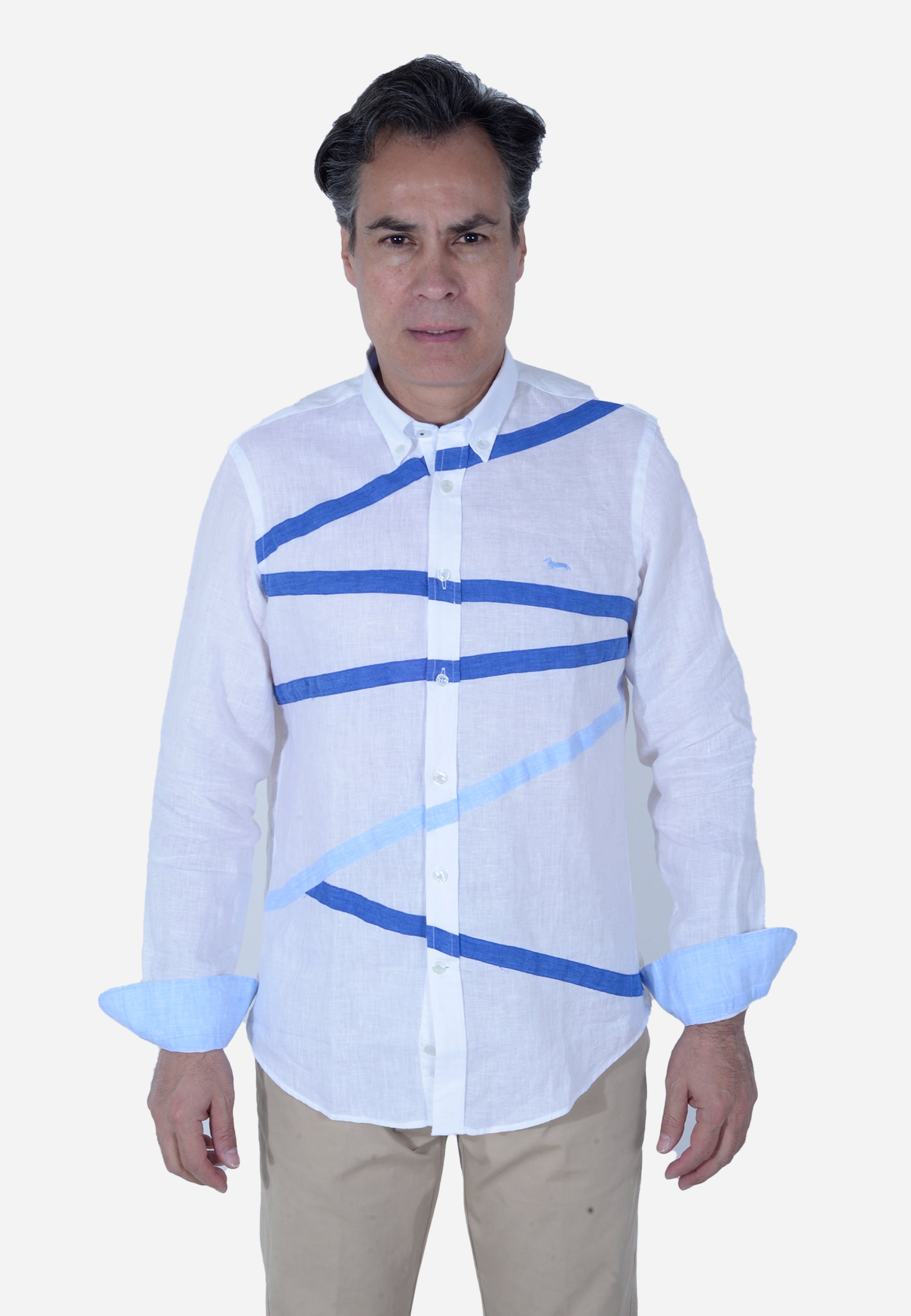 Camisa Hombre Blanco/Azul H&B