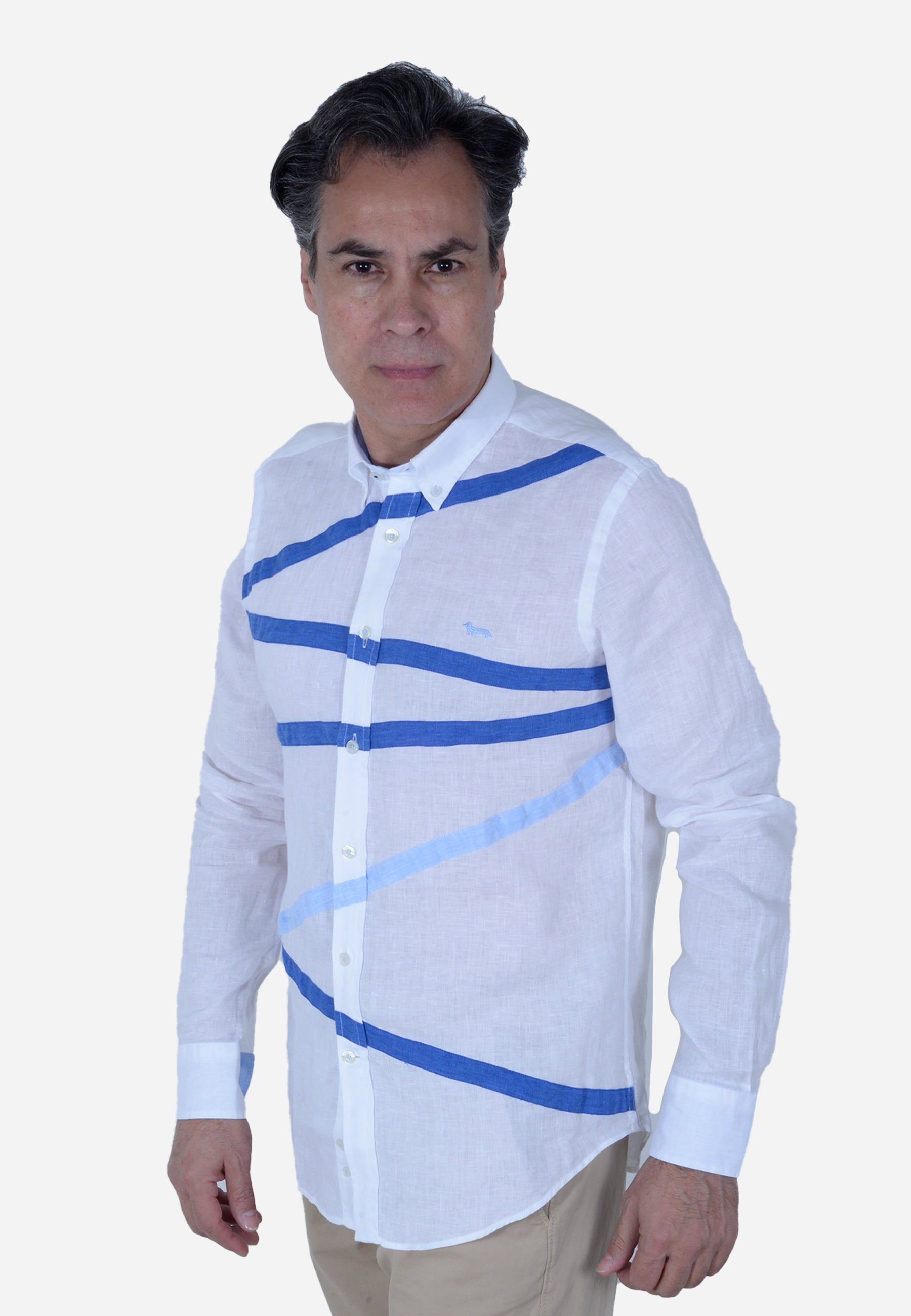 Camisa Hombre Blanco/Azul H&B