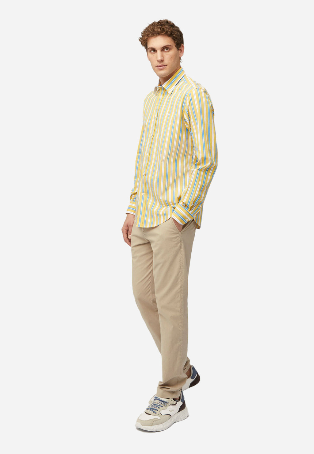 Camisa Rayas Verticales Amarillo y Celeste Hombre H&B