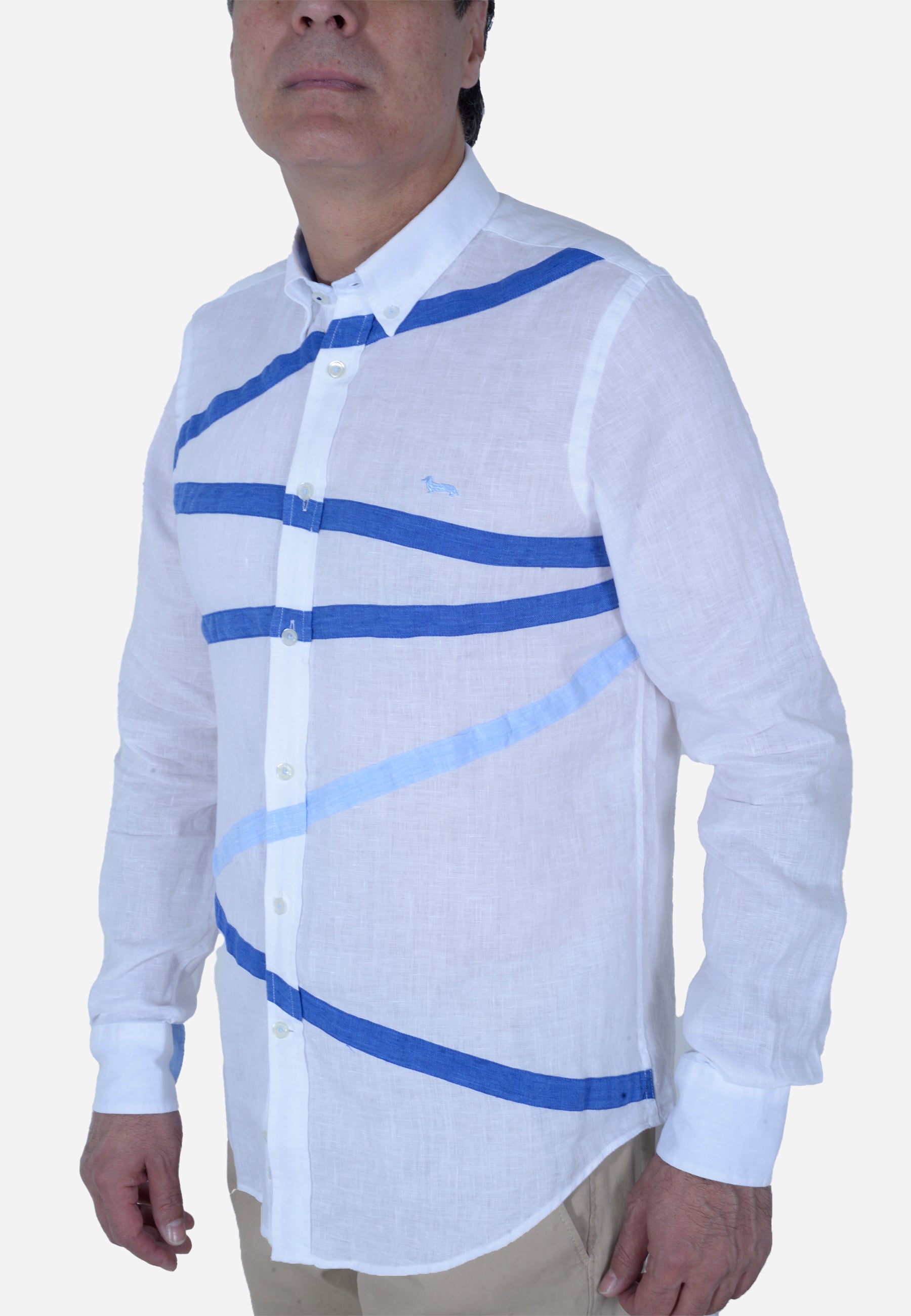 Camisa Hombre Blanco/Azul H&B