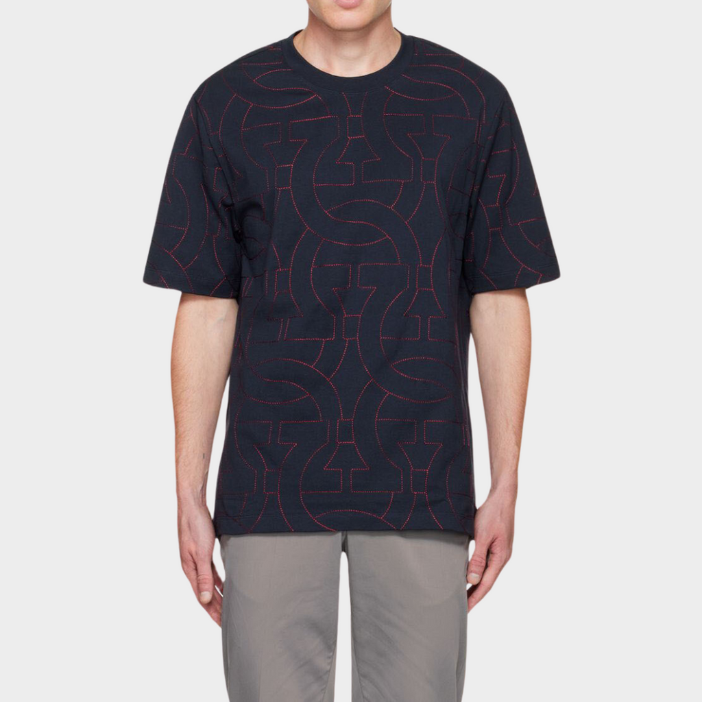 CAMISETA-TSHIRT FERRAGAMO AZUL HILO ROJO ALGODON  (754321-1109)