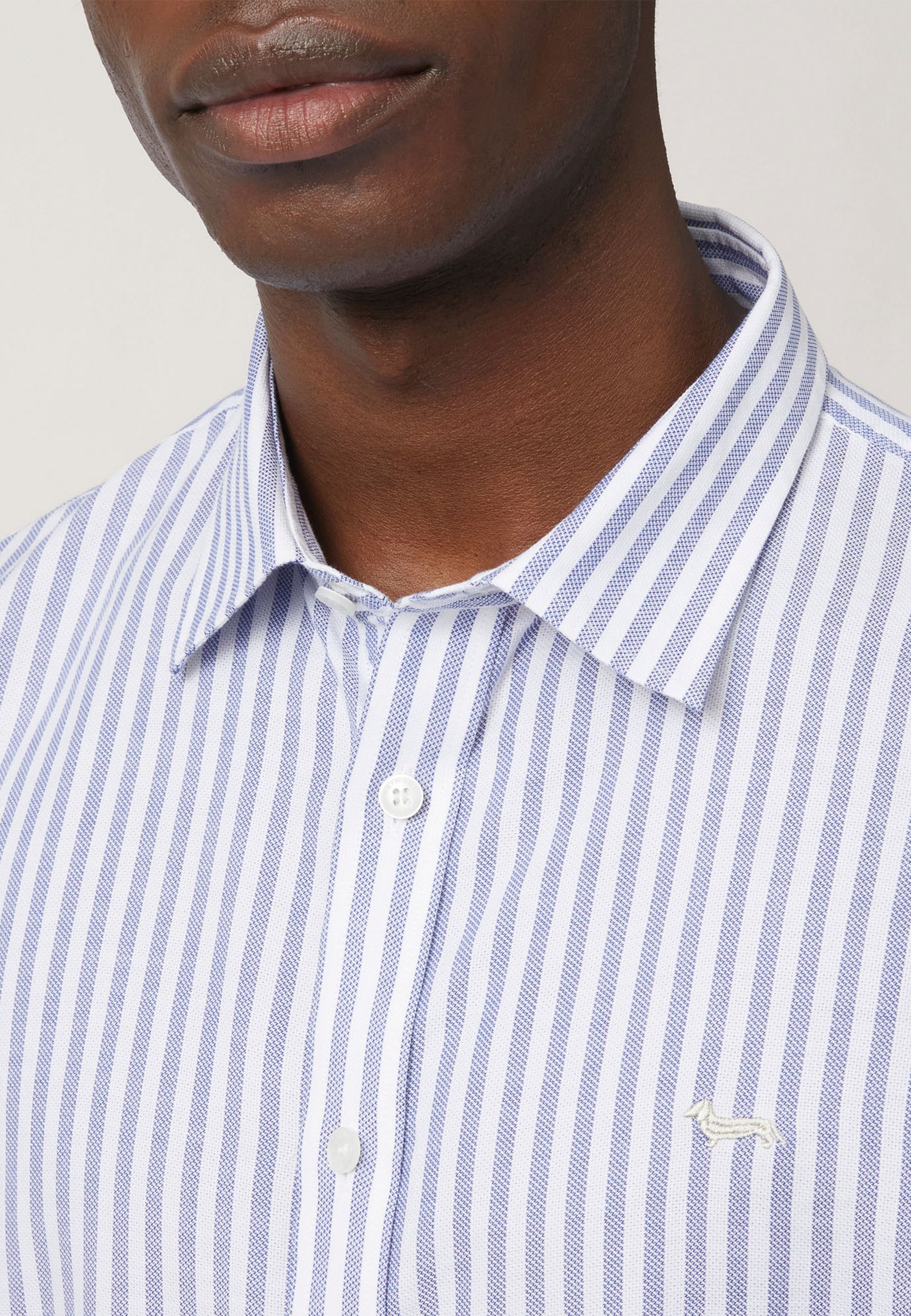 Camisa Hombre Manga Corta Rayas Azul/Blanco H&B