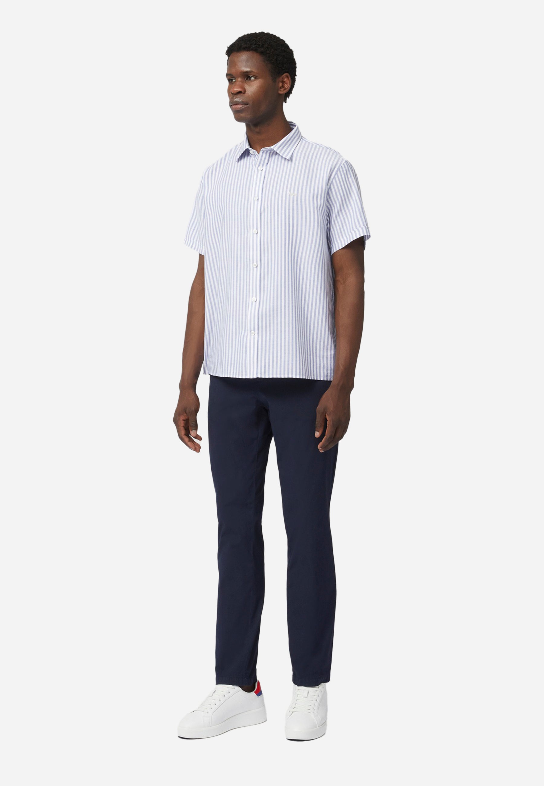 Camisa Hombre Manga Corta Rayas Azul/Blanco H&B