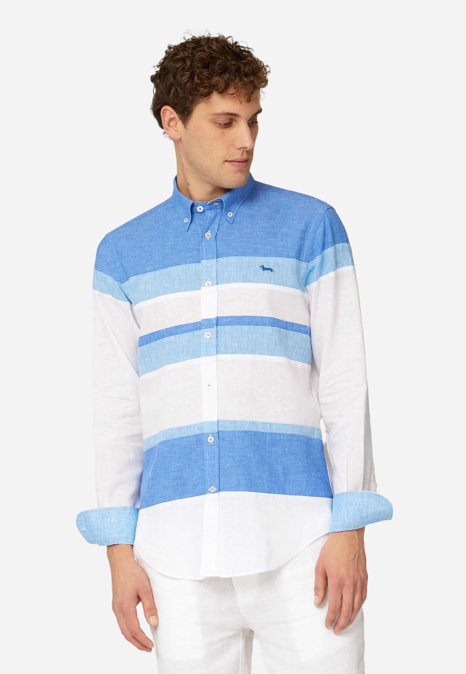 Camisa Hombre Rayas Horizontales Azul/Blanco H&B