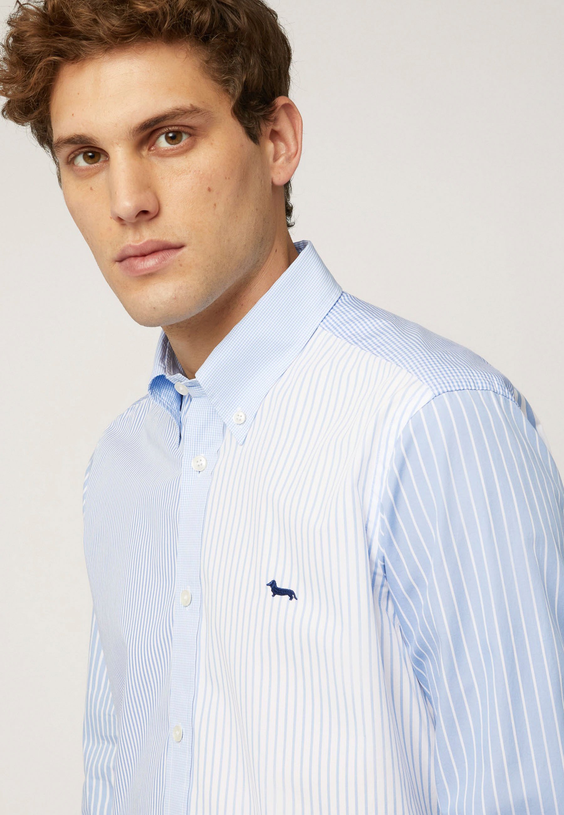 Camisa Casual Elegante Azul/Blanco H&B