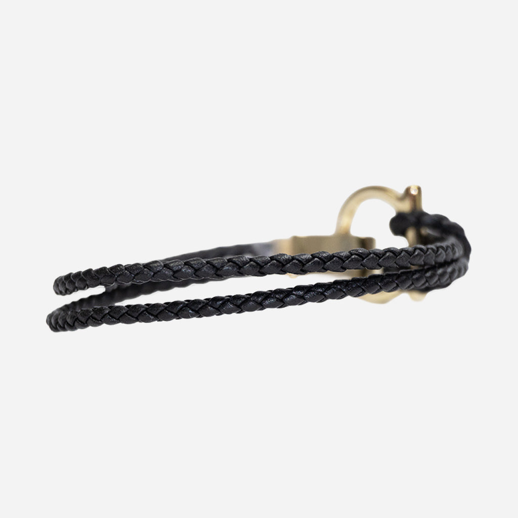 Pulsera Dama Entretejida con Gancini Negro S.F.