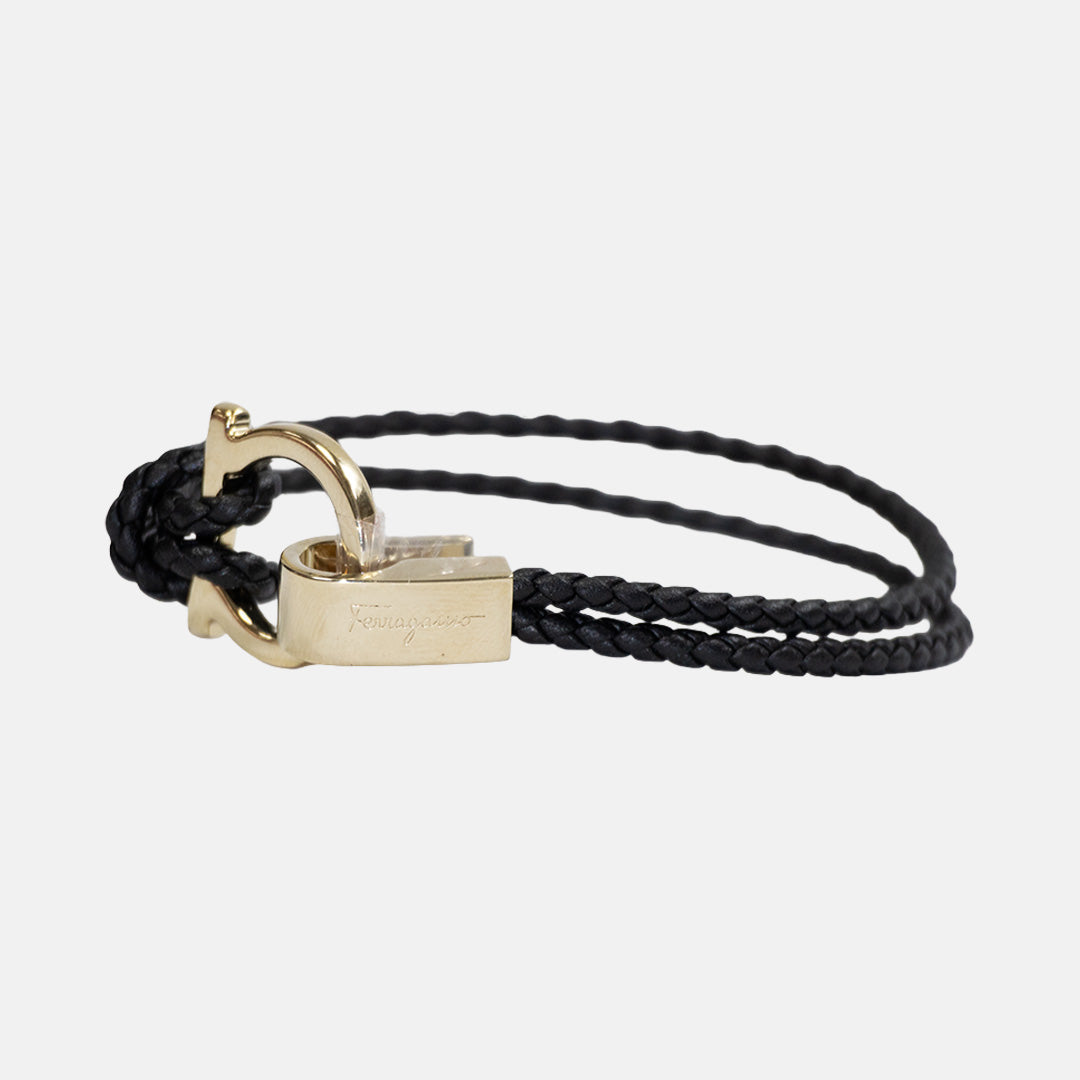 Pulsera Dama Entretejida con Gancini Negro S.F.