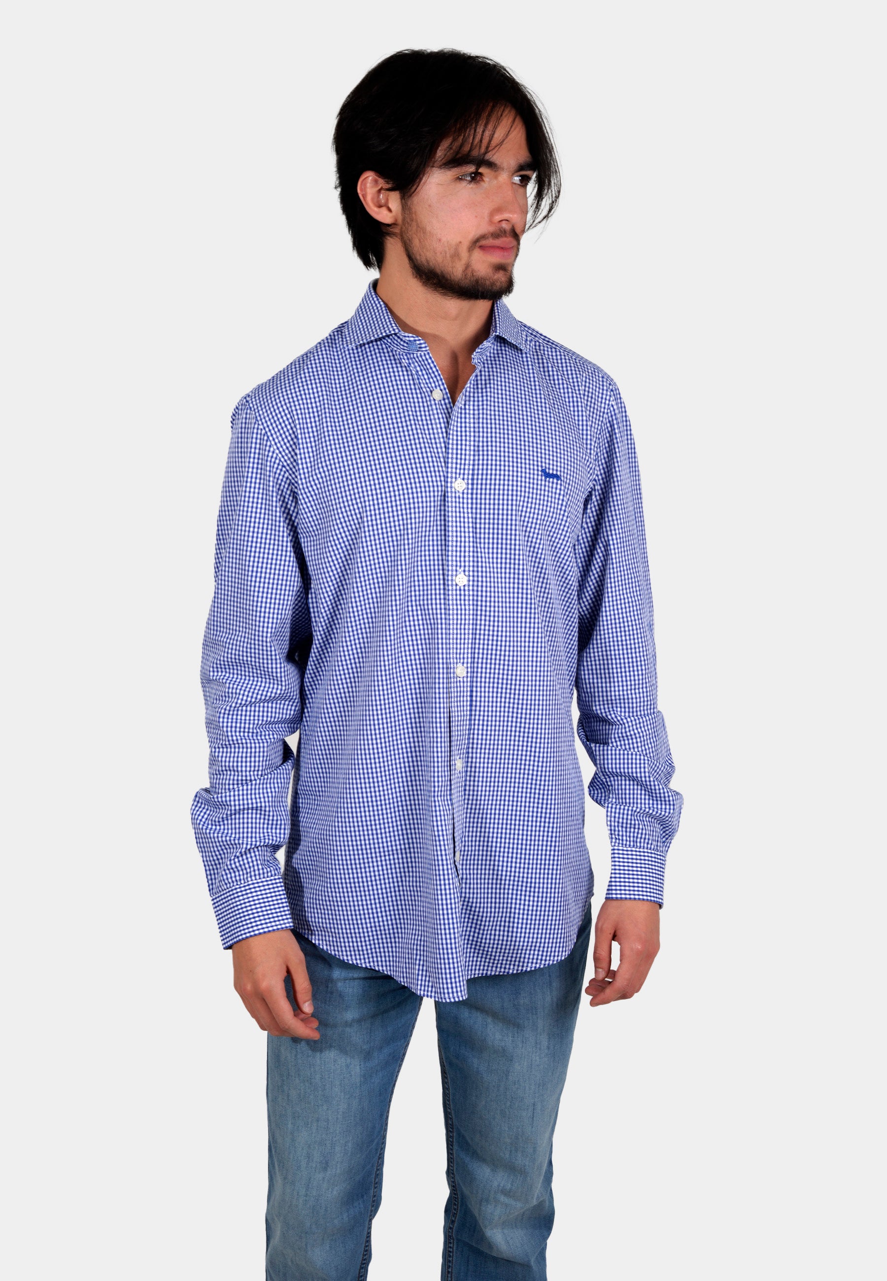 Camisa Hombre Cuadros Azul logo H&B