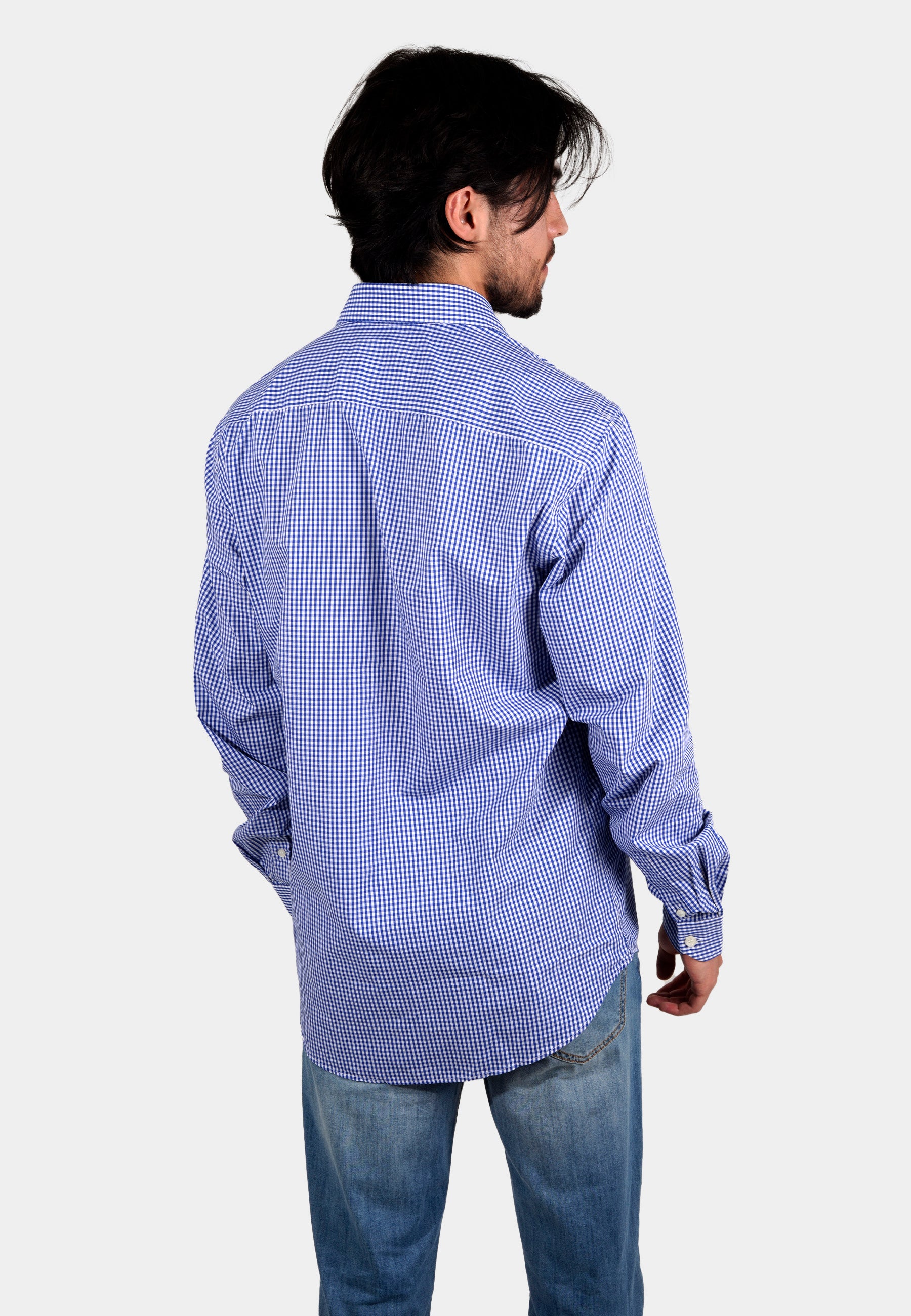 Camisa Hombre Cuadros Azul logo H&B