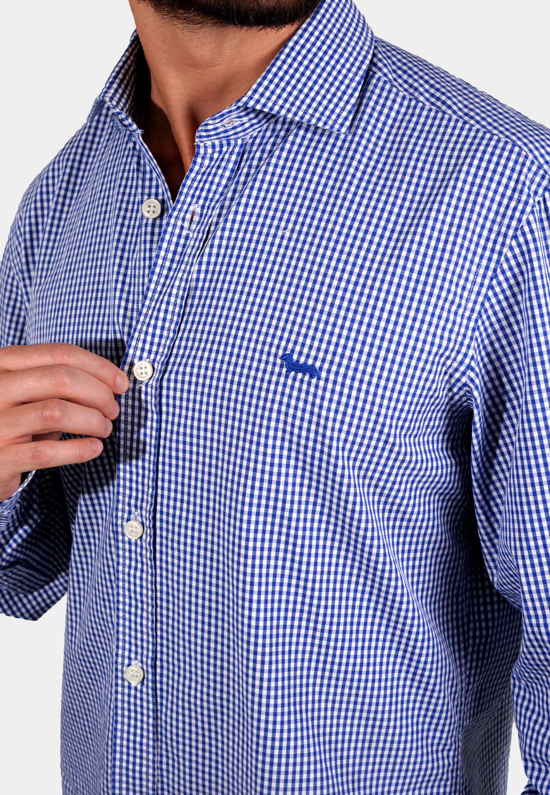 Camisa Hombre Cuadros Azul logo H&B