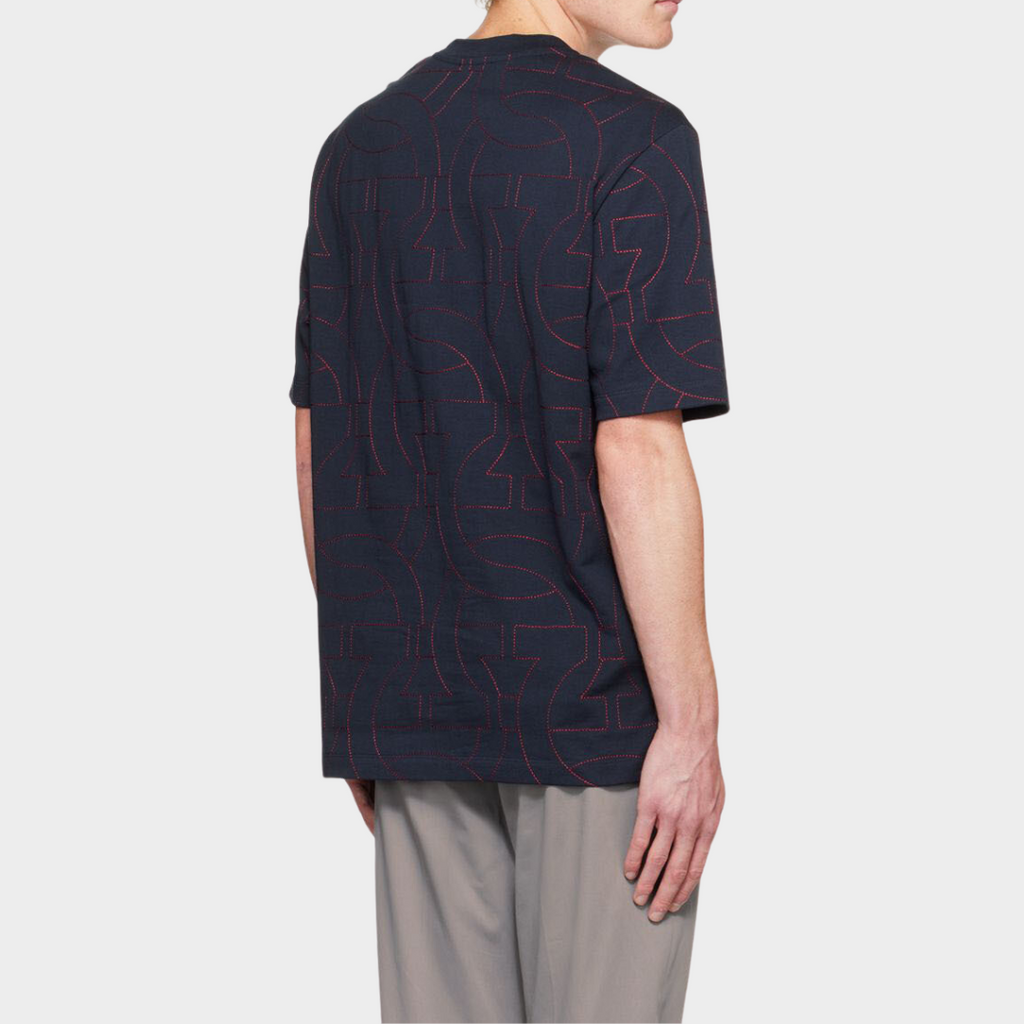 CAMISETA-TSHIRT FERRAGAMO AZUL HILO ROJO ALGODON  (754321-1109)