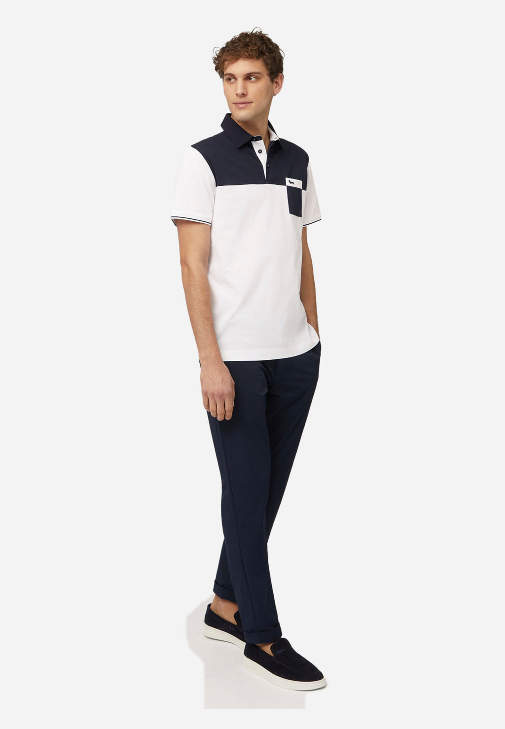CAMISETA POLO HARMOT&BLAINE BLANCO AZUL ALGOD (LRL392021148-801)