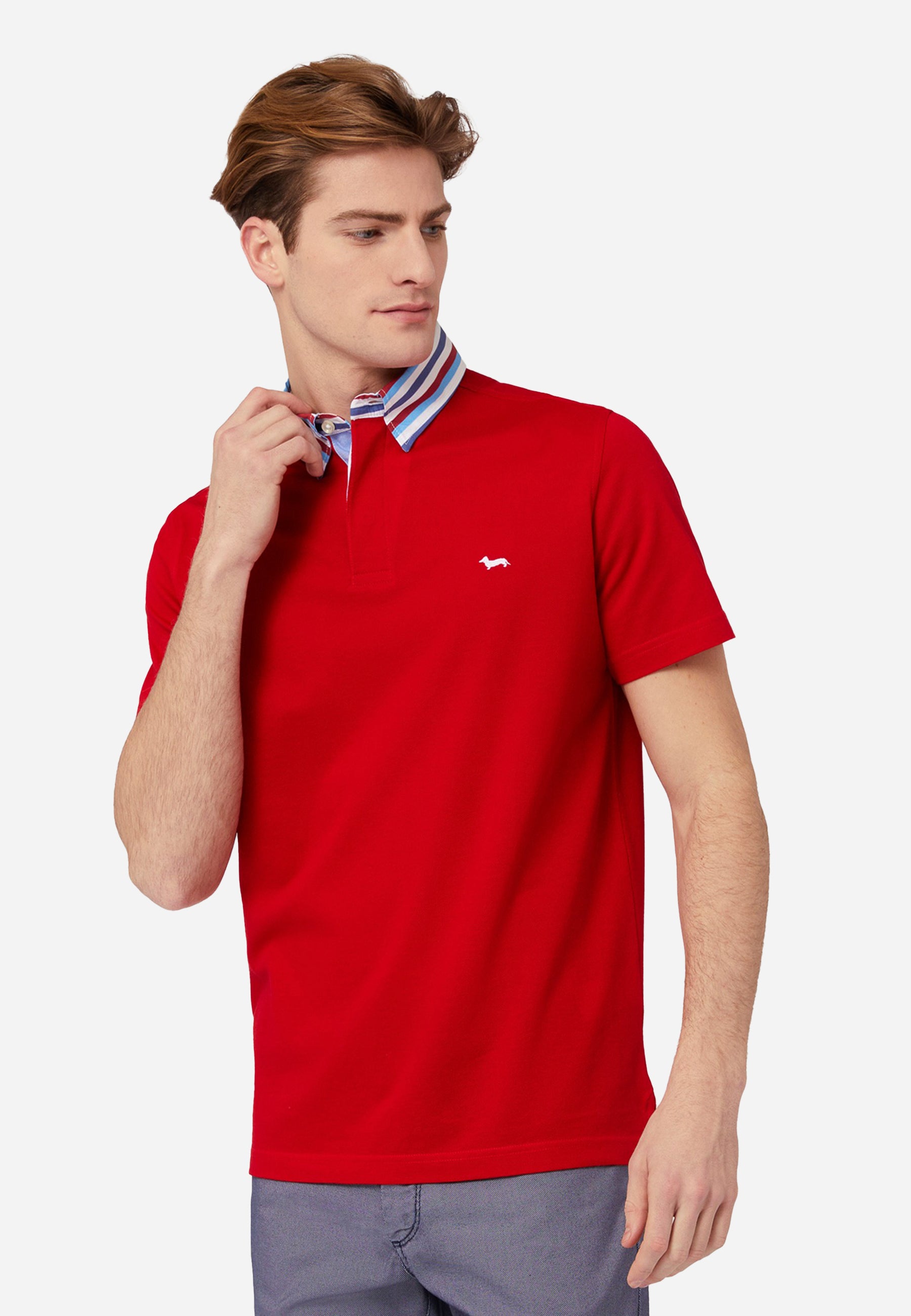 Camisa Polo Rojo Clásico con Cuello a Rayas H&B