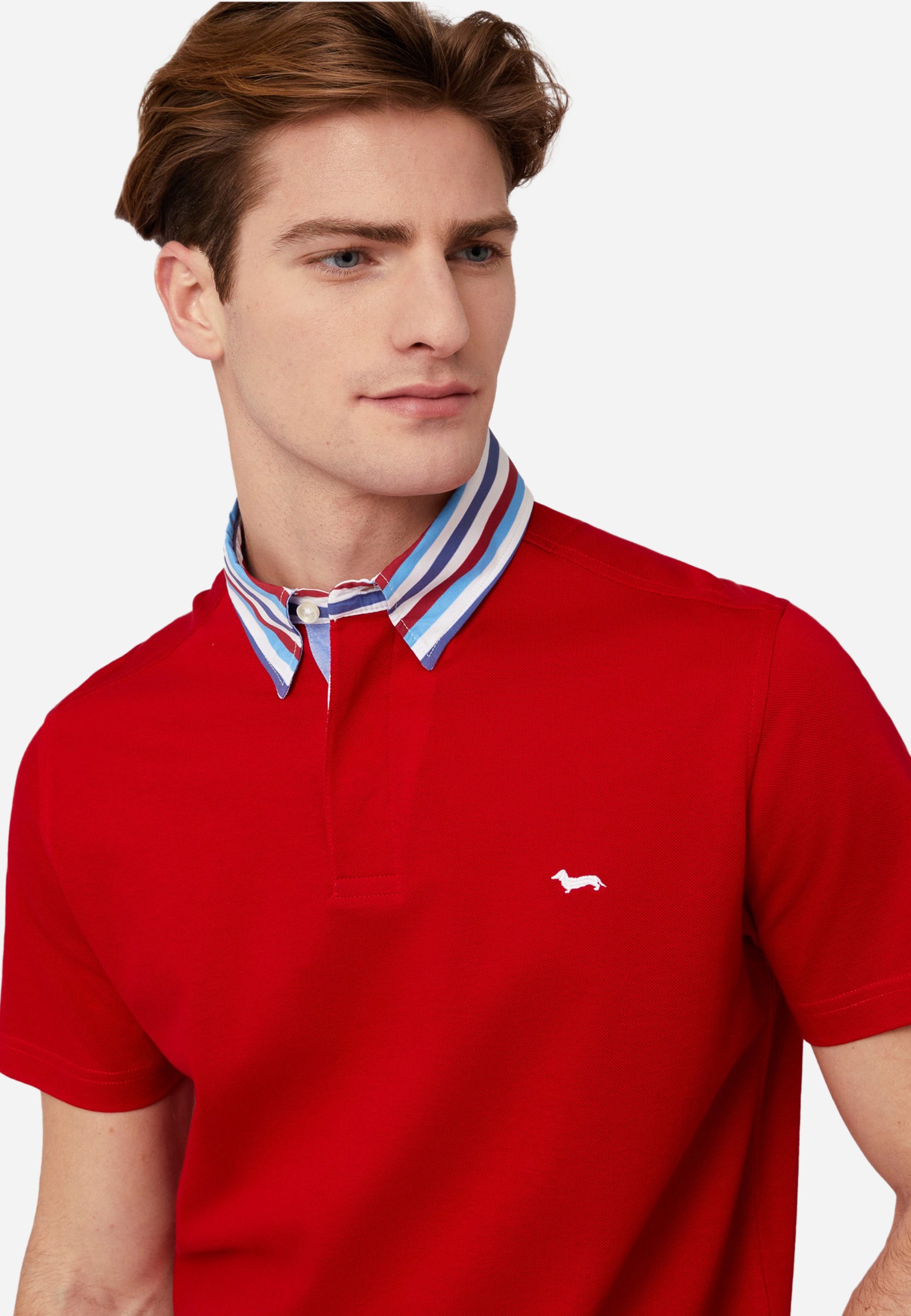 Camisa Polo Rojo Clásico con Cuello a Rayas H&B