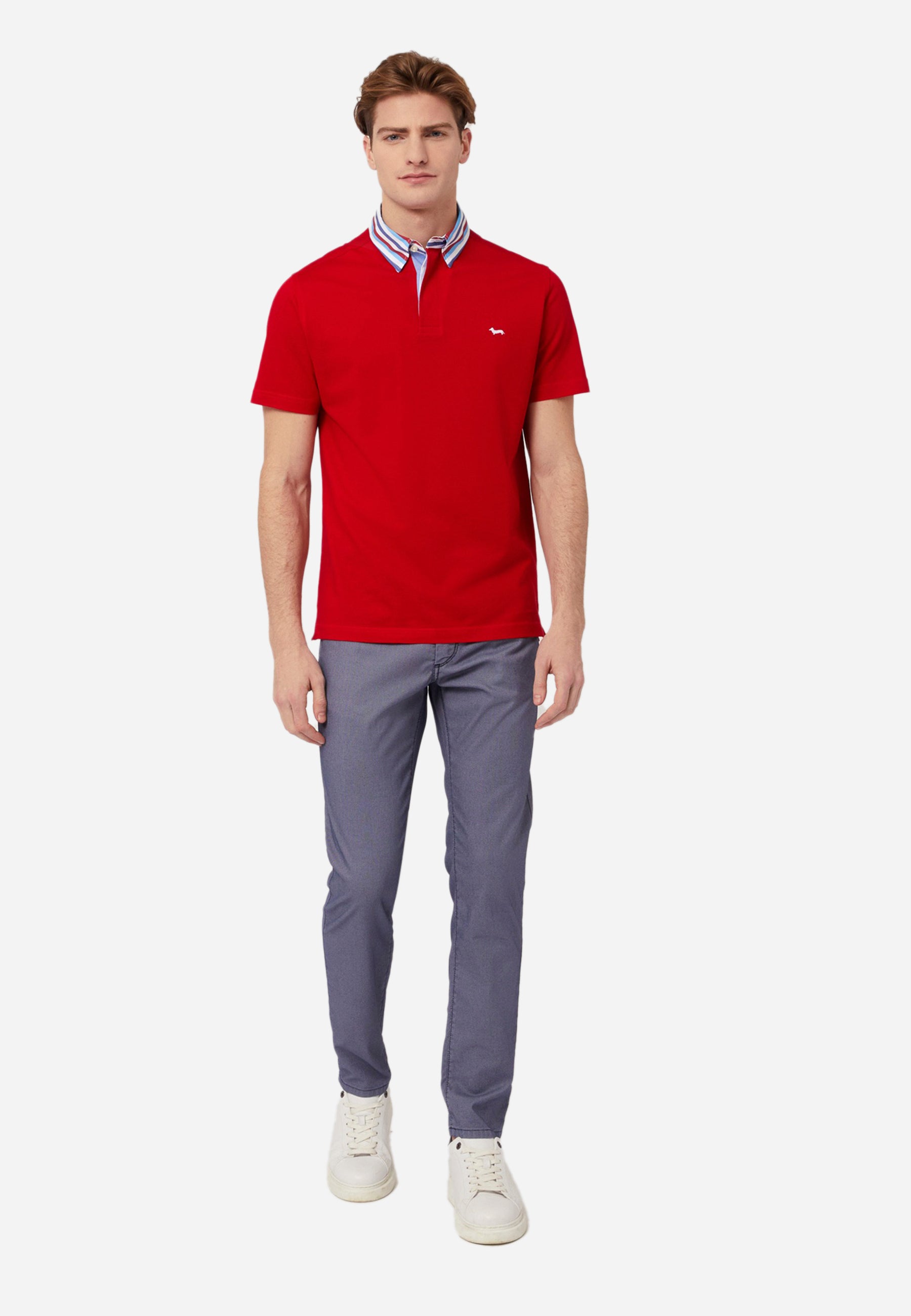 Camisa Polo Rojo Clásico con Cuello a Rayas H&B