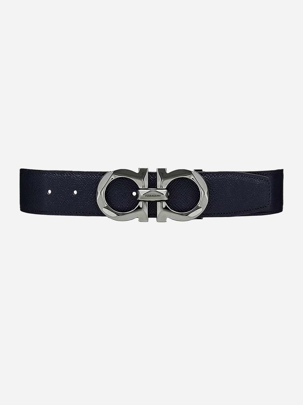Cinturón Gancini Azul/Negro Reversible en Cuero