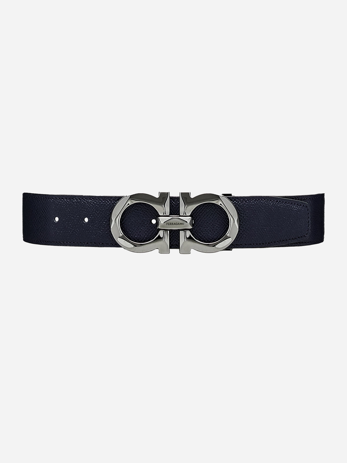 Cinturón Gancini Azul/Negro Reversible en Cuero