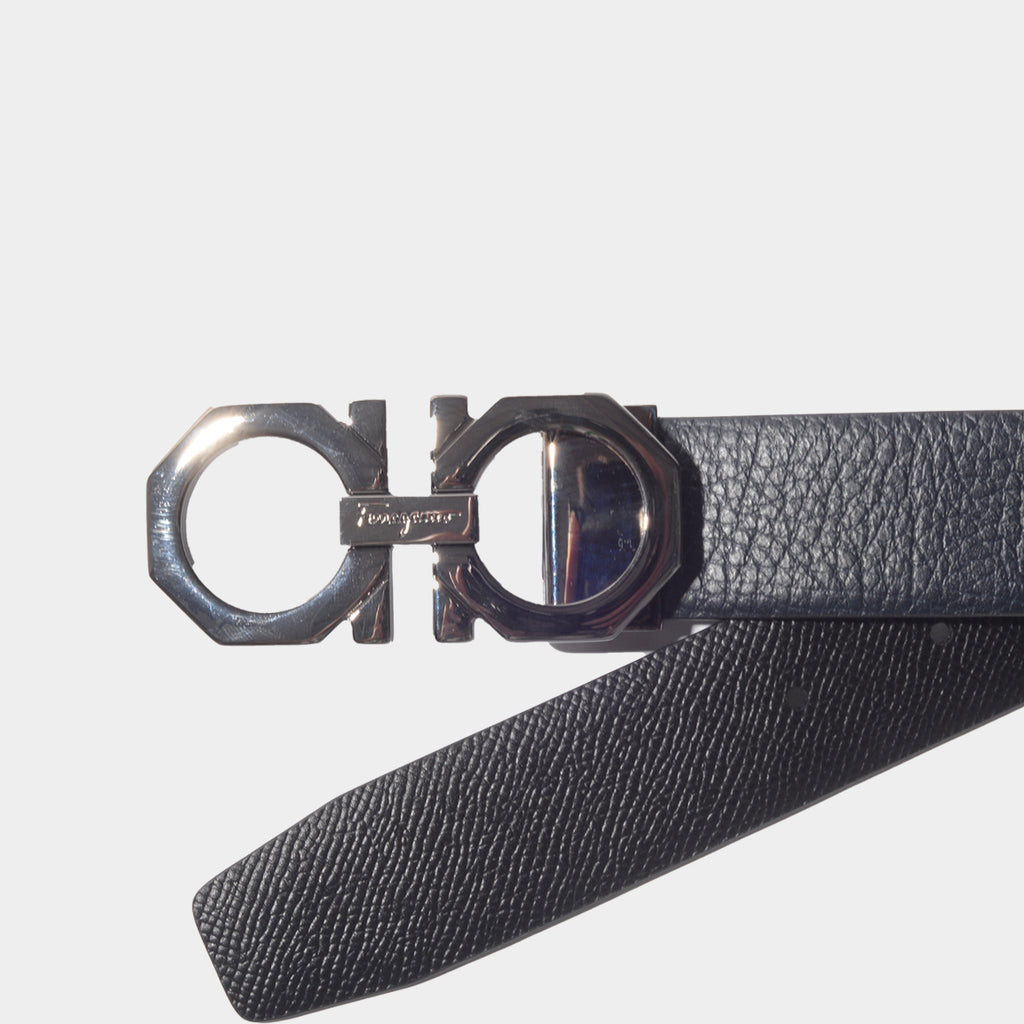 Cinturon Gancini Reversible Azul Oscuro/Negro S.F.